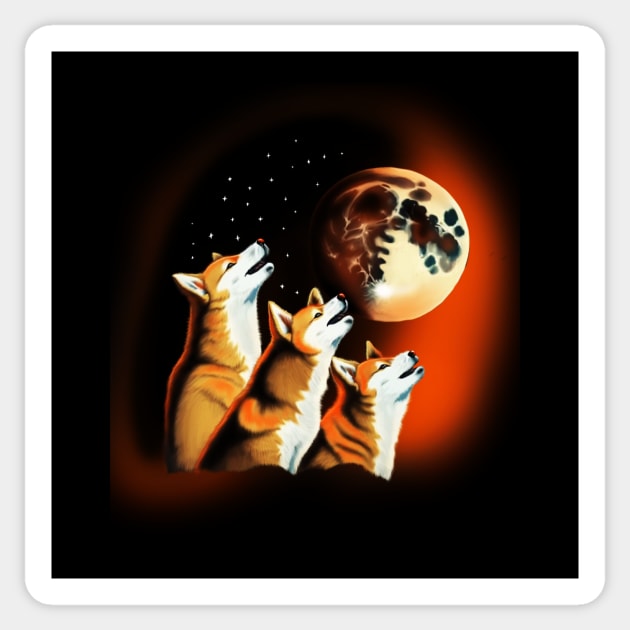 Shiba Dogs Howling at Moon, Shiba Dog Lover Sticker by logiamerch